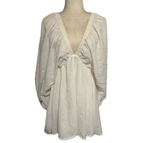 Shein Womens Solid White Bell Long Sleeve Deep Plunge V Neck Top Blouse Xs - Picture 1 of 4